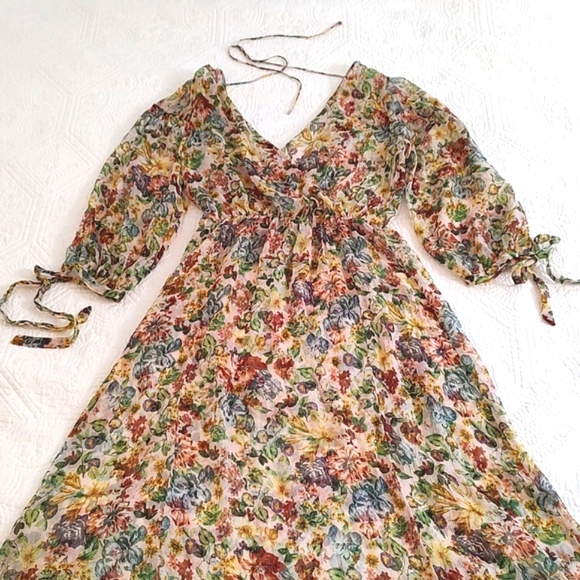 Zara Womens Floral Semi Sheer Overlay Dress /Size S - Picture 5 of 13